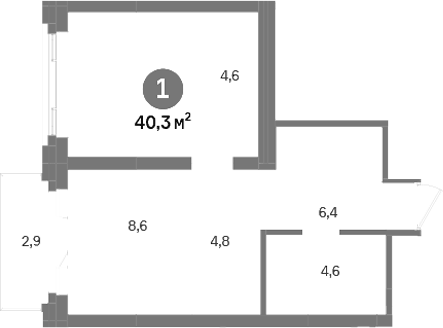 Планировка 2Е-к.кв, 40,3 м² в ЖК Городские легенды